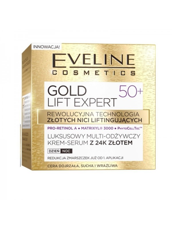 Eveline Gold Lift Expert Luksusowy multi-odżywczy krem-serum z 24K złotem dzień/noc 50+ 50 ml