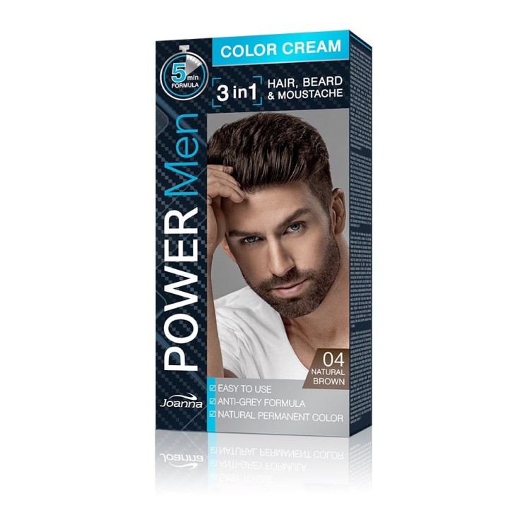 Joanna Power Men Cream Color 3in1 - haar-, baard- en snorverf heren - /04/ Natural Brown
