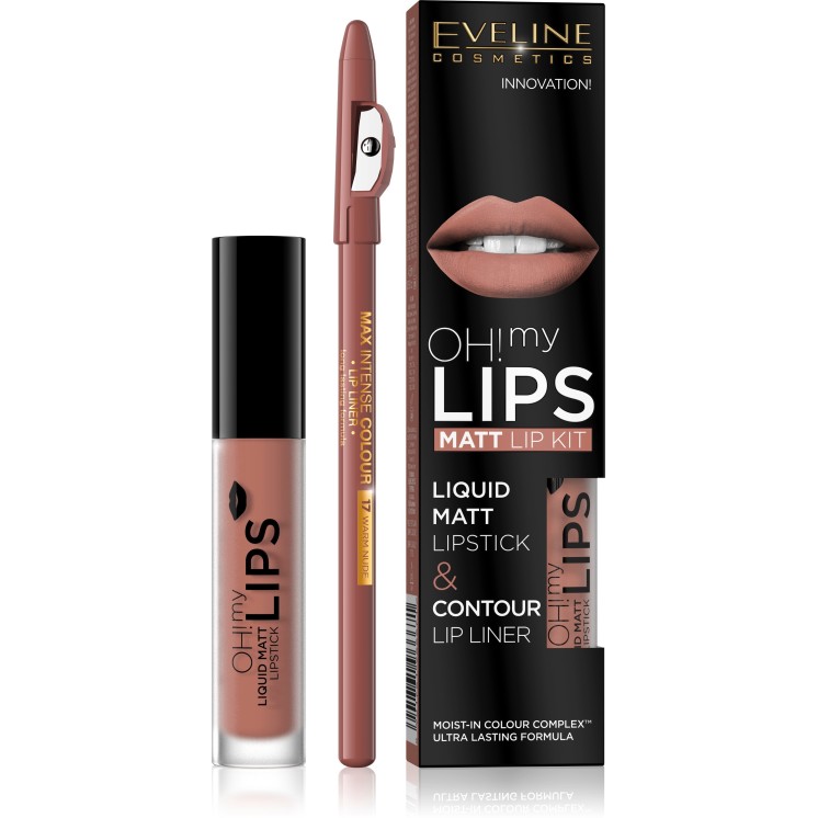 Матова рідка помада Eveline OH My Lips 5 мл + набір олівців для губ /01/ Neutral Nude