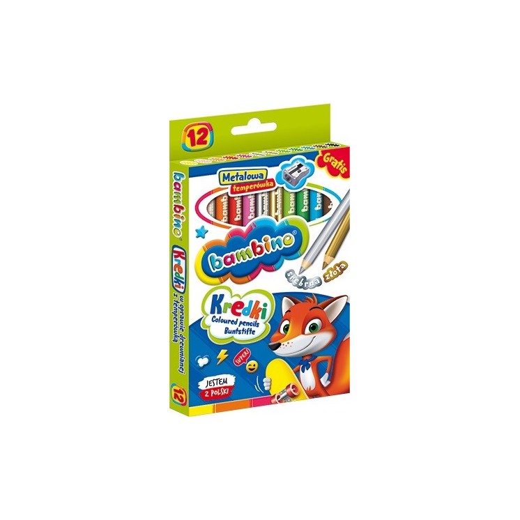 BAMBINO Wooden-framed crayons, 12 colors + sharpener