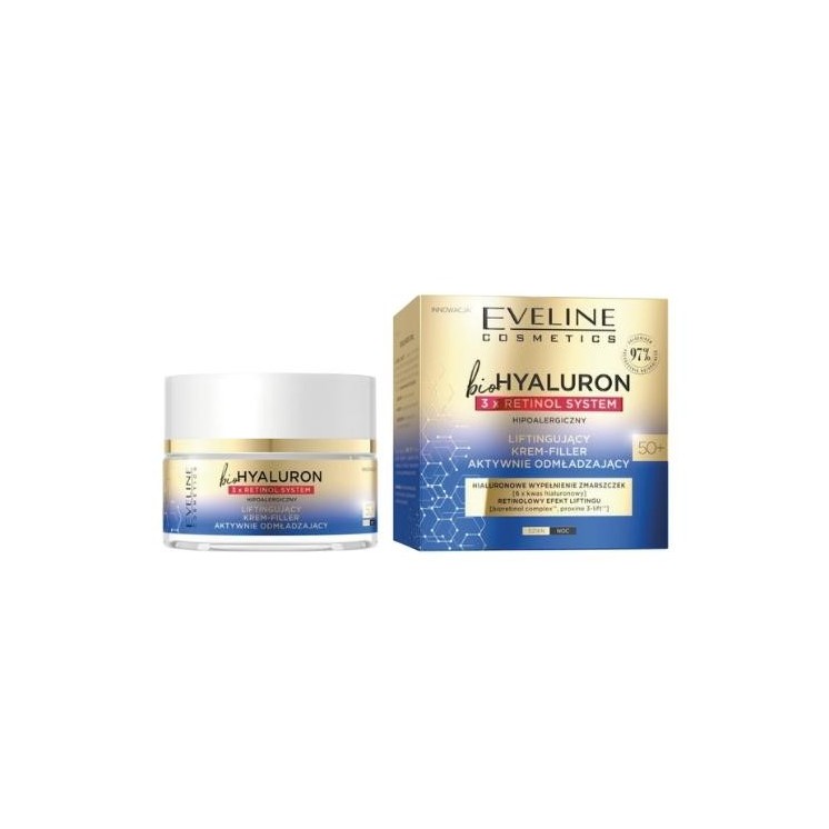 Eveline BioHyaluron 3x Retinol System 50+ ліфтинговий крем-наповнювач активно омолоджуючий 50 мл