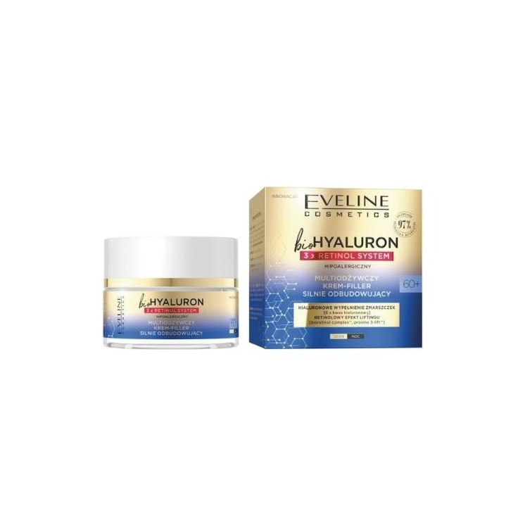 Мультиживильний крем-наповнювач Eveline BioHyaluron 3x Retinol System 60+, сильно відновлюючий 50 мл