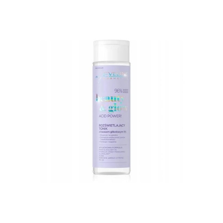 Eveline Beauty & Glow Acid Power ! Lotion tonique illuminatrice à 5 % d'acide glycolique 200 ml