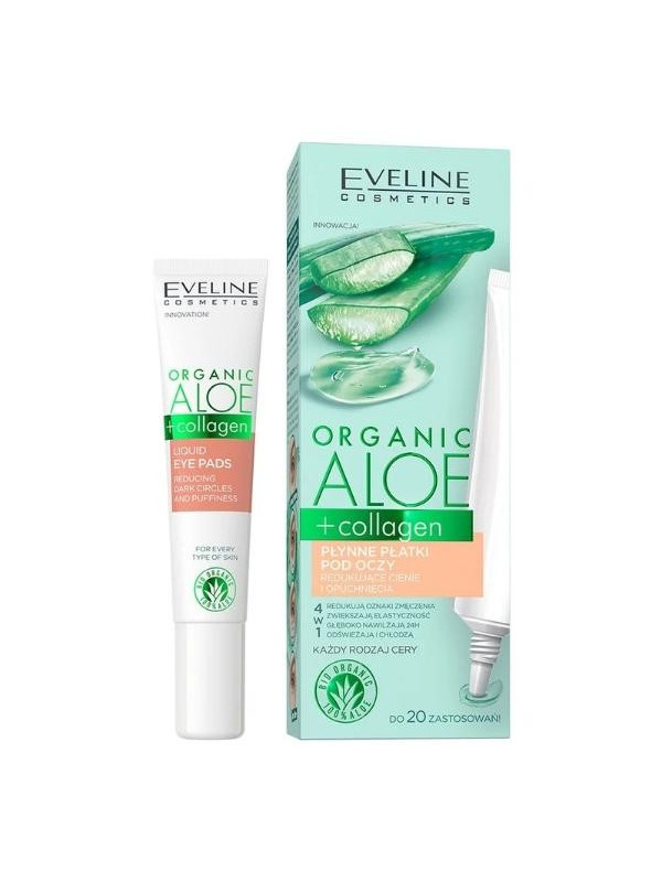 Eveline Organic Aloe + Collagen płynne Płatki pod oczy zmniejszające cienie i obrzęki 20 ml