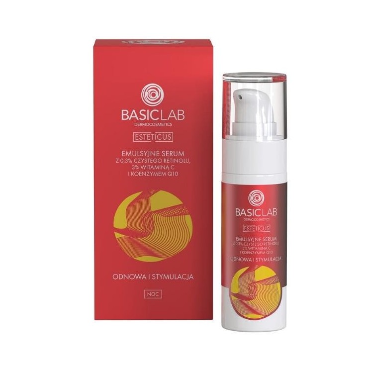Емульсійна Serum BasicLab Esteticus з 0,3% чистого ретинолу, 3% вітаміну С регенерація та стимуляція 30 мл