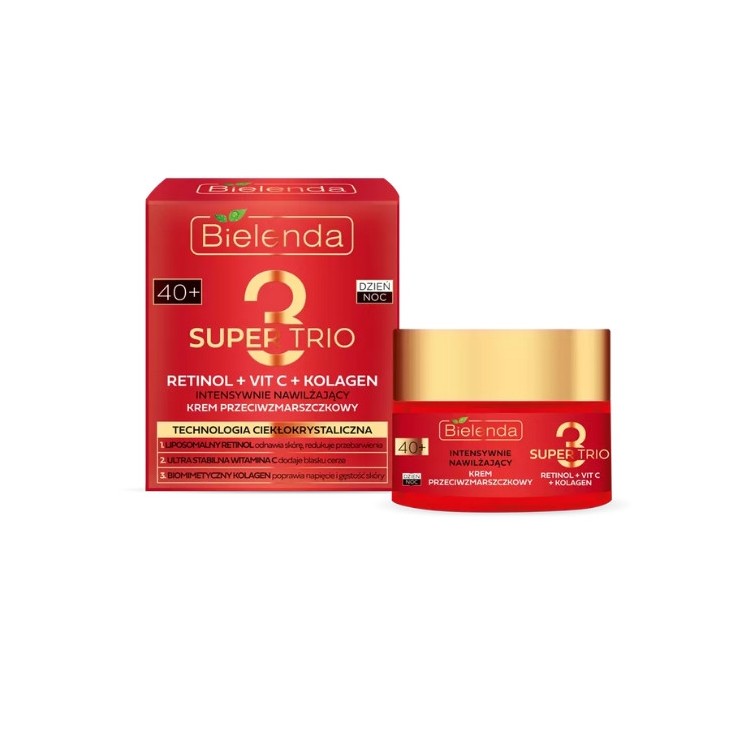 Bielenda Super Trio Retinol + Vit C + Collagen інтенсивно зволожуючий крем проти зморшок 40+ день/ніч 50 мл