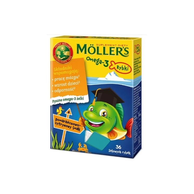 Moller's Omega-3 Fish Jelly beans met sinaasappel-citroensmaak 36 stuks
