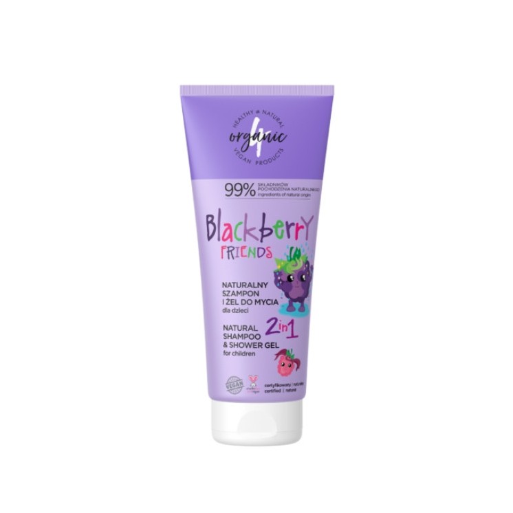 4Organic Blackberry Friends natuurlijke shampoo en wasgel voor kinderen 2in1 200 ml