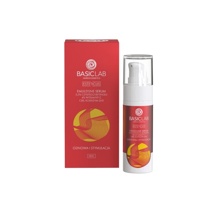 Емульсійна Serum для обличчя BasicLab Esteticus з 0,5 % чистого ретинолу, 4 % вітаміну С і коензиму Q10 30 мл