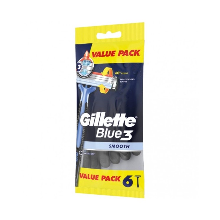 Gillette Blue3 Disposable Razors with Three Blades 6 Pieces