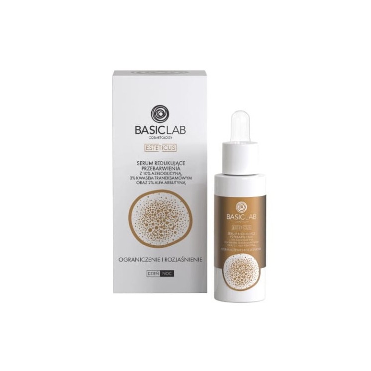 BasicLab Esteticus Serum для обличчя, що зменшує знебарвлення з 10% азелогліцину, 3% транексамової кислоти та 2% альфа-арбутину 