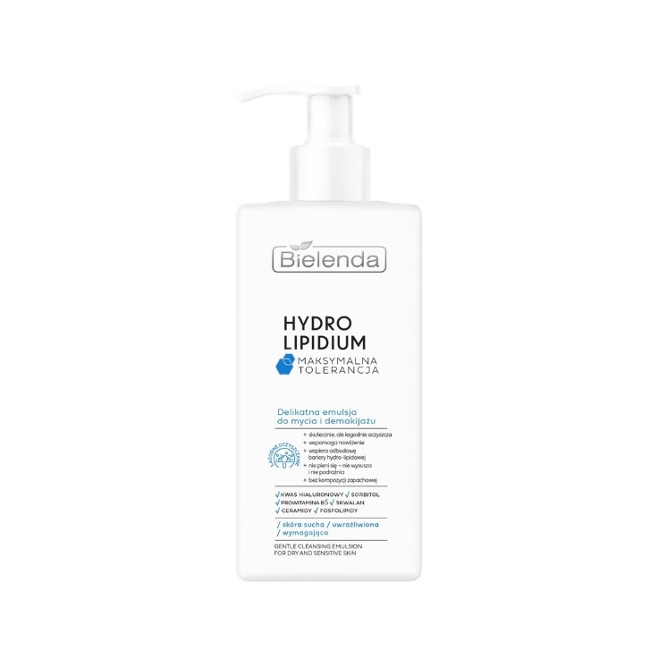 Bielenda Hydro Lipidium делікатна емульсія для вмивання та зняття макіяжу з обличчя 300 мл