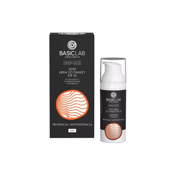 BasicLab Masculis легкий Крем для обличчя SPF30 Профілактика та антиоксидант 3% Вітамін С та 2% Пребіотики 50 мл