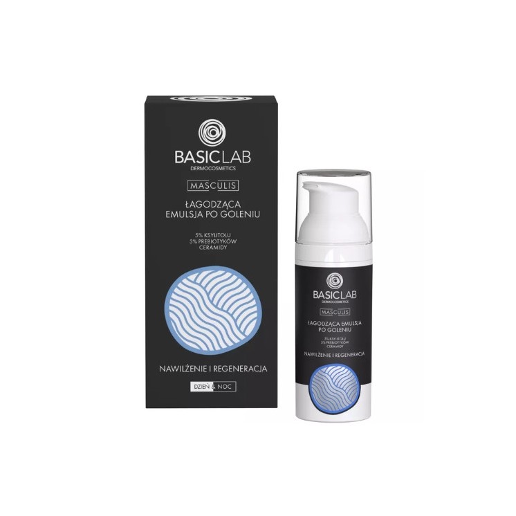 BasicLab Masculis soothing Aftershave emulsion Moisturizing and regeneration 5 % Xylitol and 3% Prebiotics 50 ml