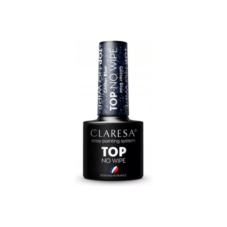 Гібридний топ для нігтів Claresa Top No Wipe Glitter Blue 5 г