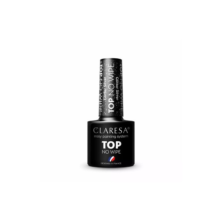 Гібридний топ для нігтів Claresa Top No Wipe Glitter Silver 5 г