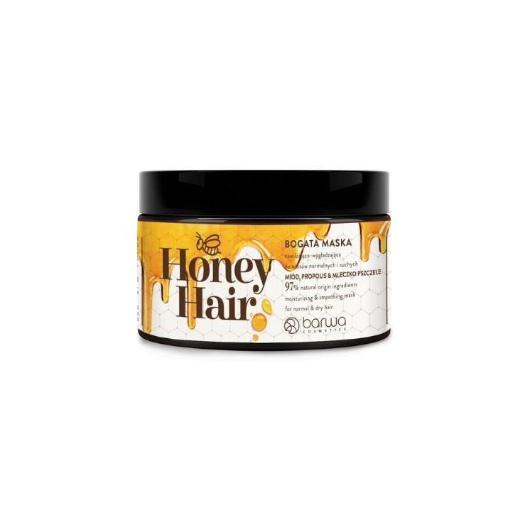 Barwa Honey Hair Зволожуюча та розгладжувальна маска для нормального та сухого волосся Мед, прополіс та маточне молочко 220 мл
