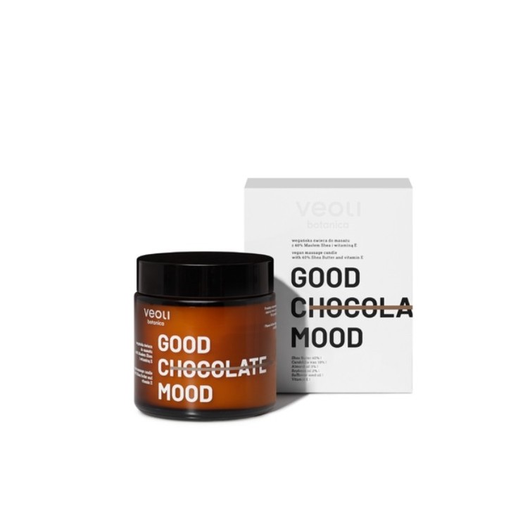 Veoli Botanica Good Chocolate Mood vegan body massage candle with 40% Shea butter and vitamin E 100 ml