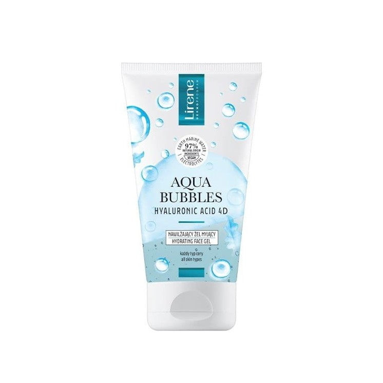 Lirene Aqua Bubbles Hyaluronic Acid 4D зволожуючий гель для очищення обличчя для всіх типів шкіри 150 мл