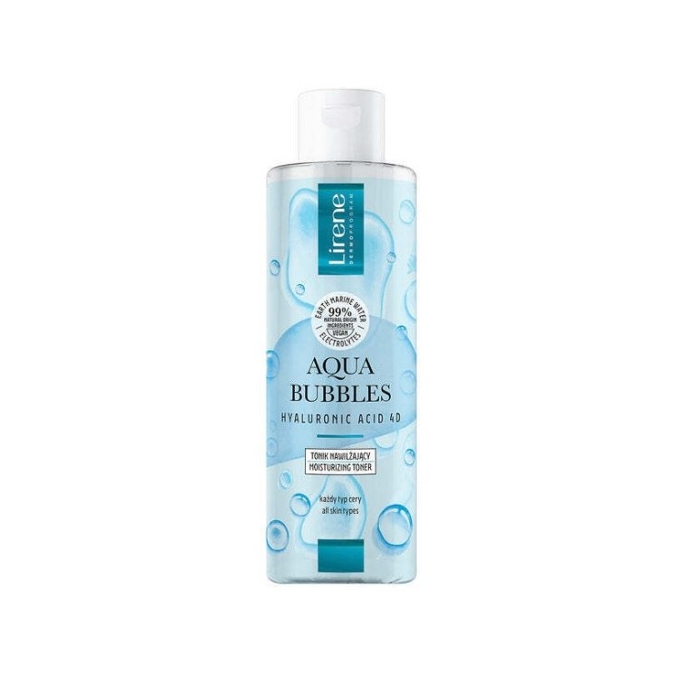 Lirene Aqua Bubbles Hyaluronic Acid 4D зволожуючий тонік для обличчя для всіх типів шкіри 200 мл
