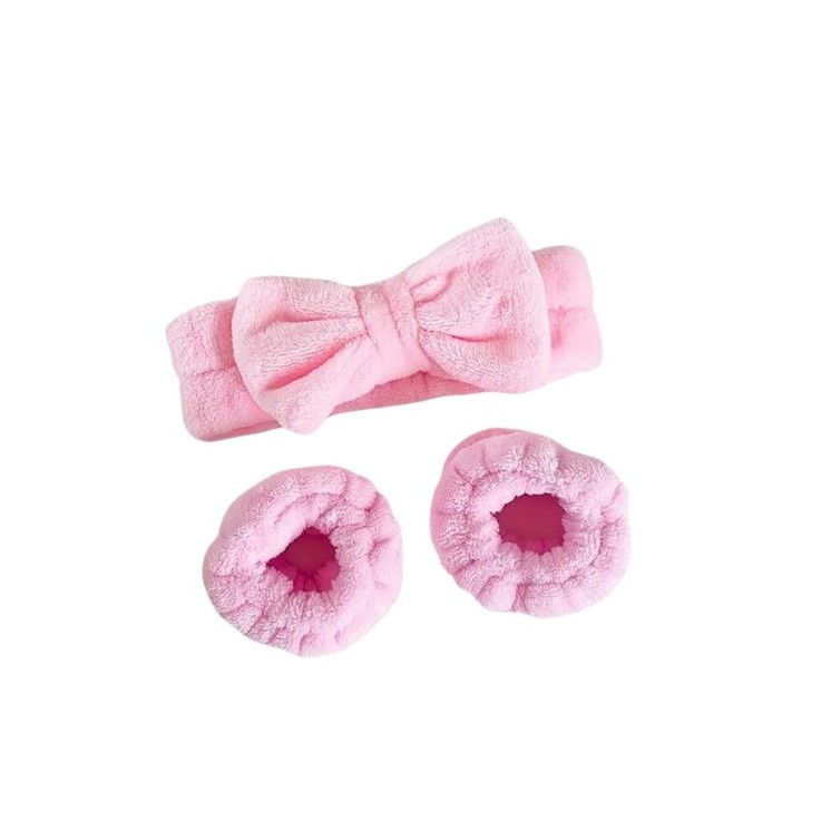 Spa set: Hair band + 2 plush hair bands Pink 1 set
