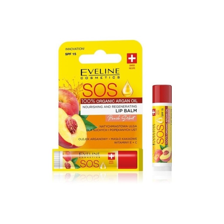 Eveline SOS живильний і відновлюючий бальзам для губ SPF15 Peach