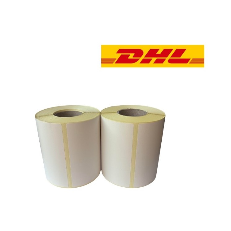 Транспортна етикетка DHL біла, 102 мм x 210 мм, 210 етикеток у рулоні, серцевина 25 мм, ECO термо, міцна упаковка з 2 шт.