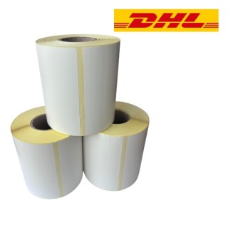 Транспортна етикетка DHL біла, 102 мм x 210 мм, 210 етикеток у рулоні, серцевина 25 мм, ECO термо, міцна упаковка з 3 шт.