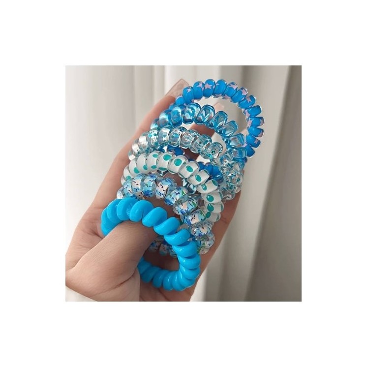 Set mit 6 Blue Mix Haarbändern