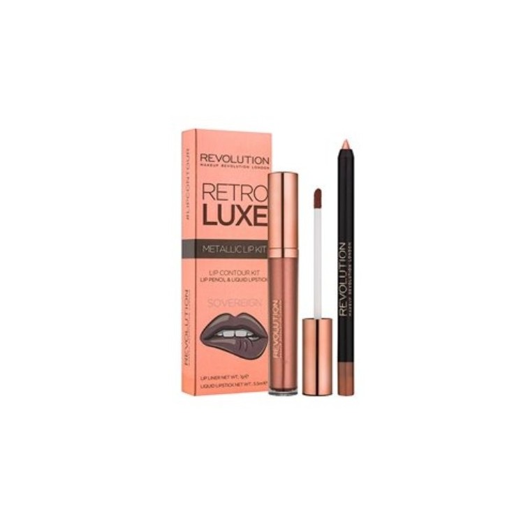 Revolution Retro Luxe Metallic Kit Souveränes Lippen-Make-up-Set: Lipgloss 5 ml + Lippenstift 1 g