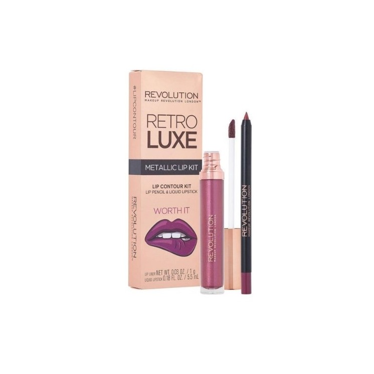 Makeup Revolution Retro Luxe Metallic Lip Kit Набір для макіяжу губ Worth It: блиск для губ 5 мл + олівець для губ 1 г