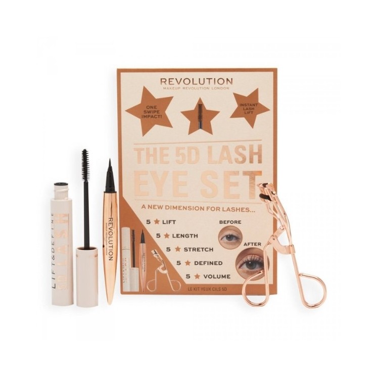 Makeup Revolution De 5D Lash Eye Set: Wimperkruller, Mascara en Eyeliner