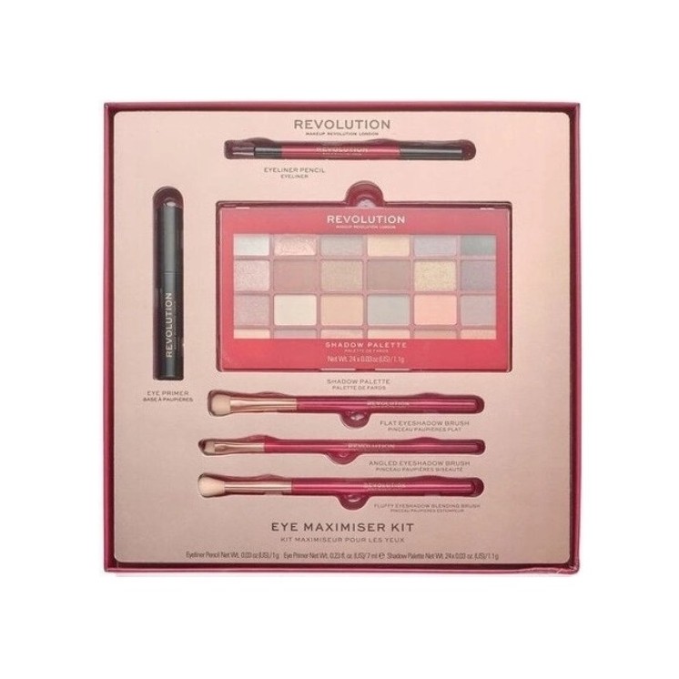 Revolution Eye Maximiser Kit Geschenkset: Lidschattenpalette, Eyeliner, Lidschattenbasis und 3 Make-up-Pinsel