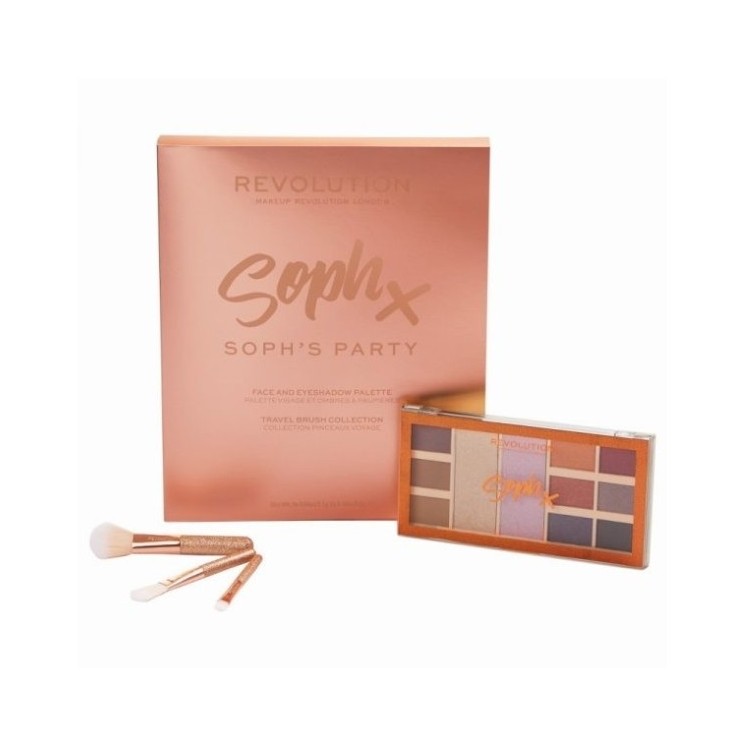 Geschenkset der Revolution Party Soph Collection: Palette mit 11 Lidschatten und 3 Make-up-Pinseln