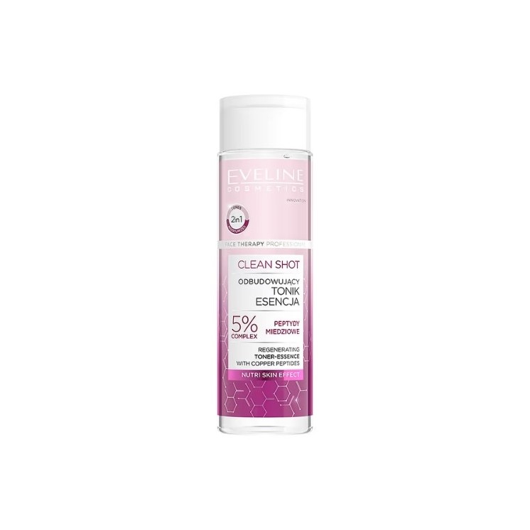 Eveline Clean Shot Відновлюючий тонік-есенція для обличчя 5 % мідні пептиди 200 мл