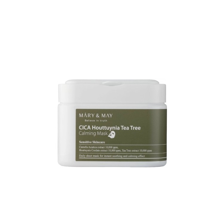 Mary&May Cica Houttuynia Tea Tree Calming Mask Set mit beruhigenden Gesichtsmasken, 30 Stück