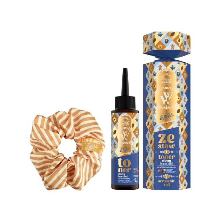 OnlyBio x Wedel Hair in Balance Kerstset Toner + Chouchou XXL Ptasie Mleczko Salty Caramel