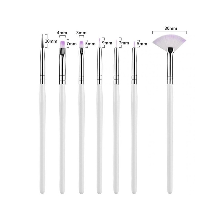 Penselen voor acrylgel en decoraties, wit, 7- element