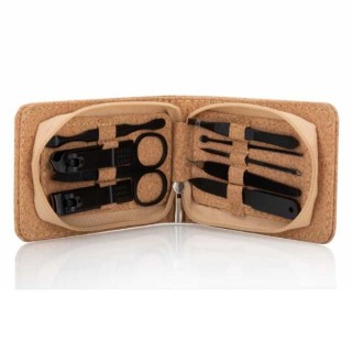 Set of 9 cosmetic accessories for manicure , pedicure and eyebrow shaping in a cork case