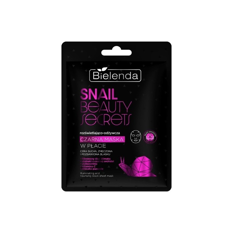 Bielenda SNAIL BEAUTY SECRETS Освітлююча та живильна чорна листова маска з фільтрованим слизом равлика 1 шт.