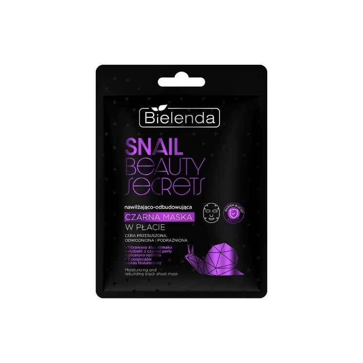 Bielenda SNAIL BEAUTY SECRETS Hydraterend en herstellend zwart sheetmasker met gefilterd slakkenslijm 1 stuk