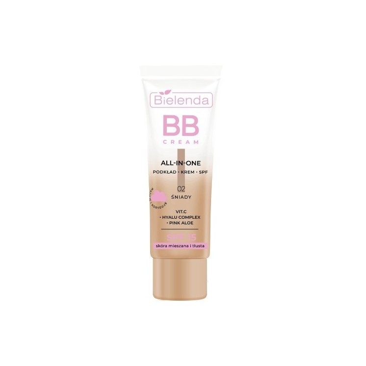 Bielenda ALL IN ONE BB CREAM für Mischhaut und fettige Haut Farbton 02 dunkel 30 ml