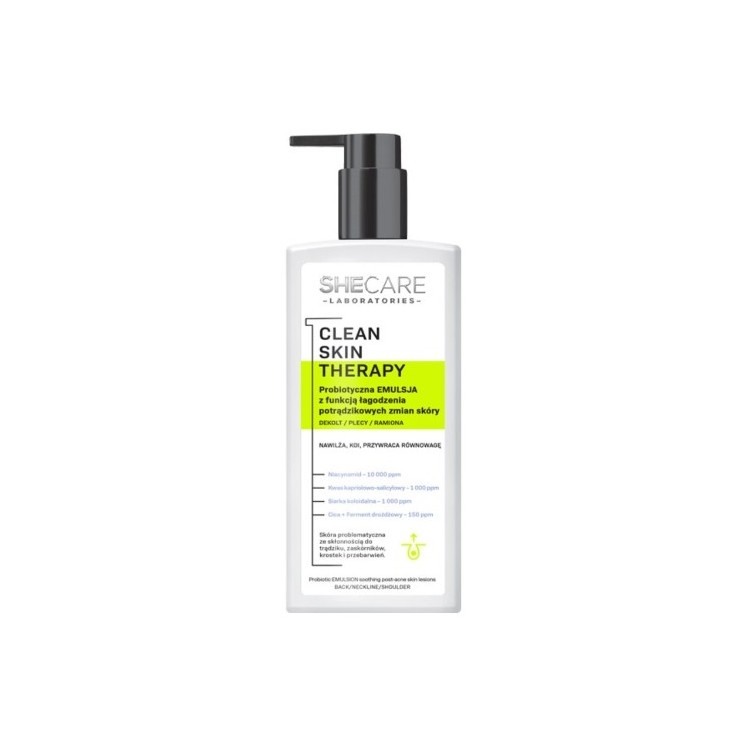 SheCare Clean Skin Therapy Пробіотична емульсія для тіла з функцією заспокоєння постакне 225 мл