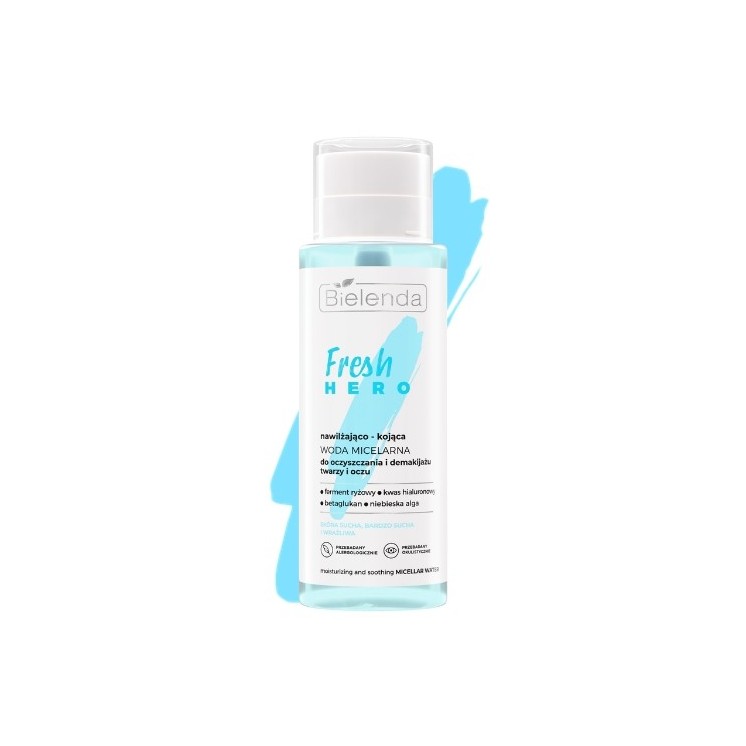 Bielenda Fresh HERO Зволожуюча та заспокійлива міцелярна вода для очищення та зняття макіяжу з обличчя та очей 400 мл