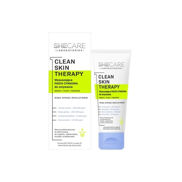 SheCare Clean Skin Therapy Trocknende Zinkpaste zum Waschen – Halsausschnitt, Rücken, Arme 90 g