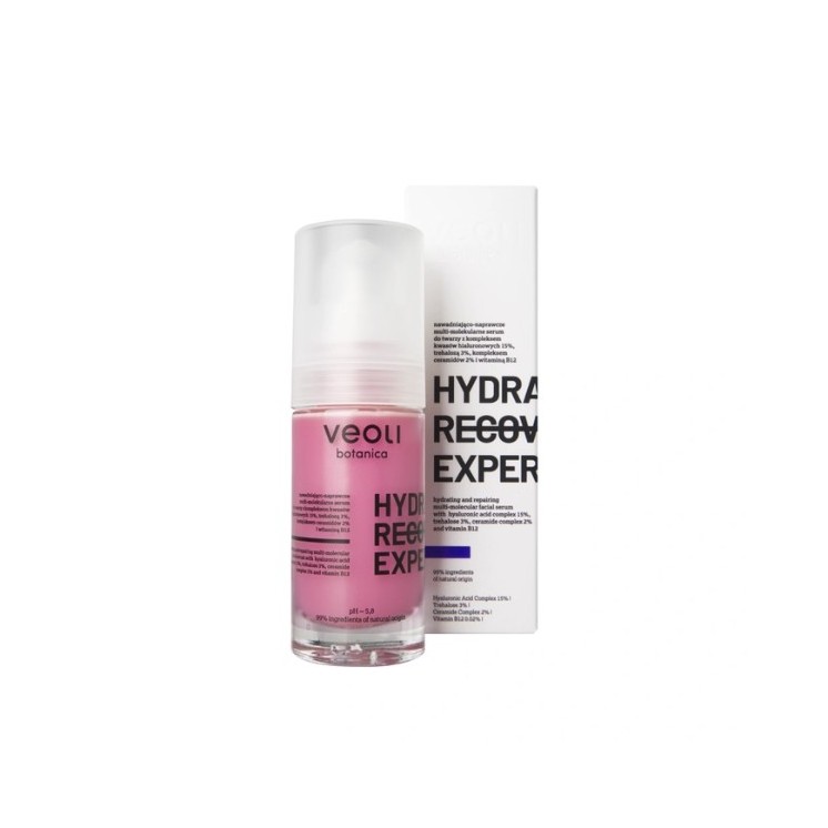 Veoli Botanica Hydra Recovery Expert зволожуюча і відновлююча сироватка для обличчя з комплексом гіалуронових кислот 15% 30 мл