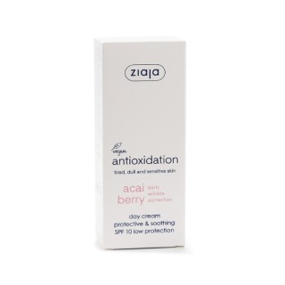 Захисний та заспокійливий денний крем для обличчя Ziaja Acai Berries SPF10 з низьким рівнем захисту 50 мл