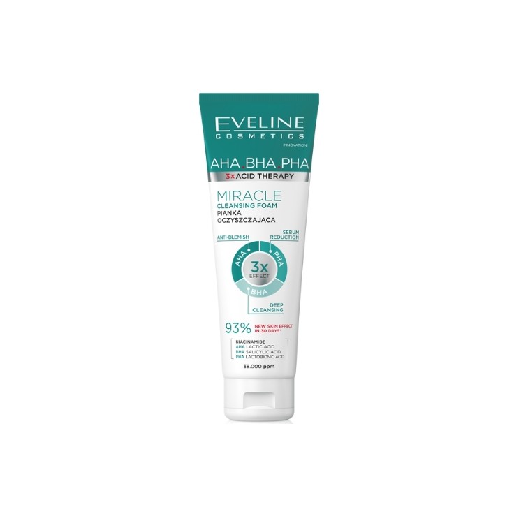 Пінка для очищення обличчя Eveline 3xAcid AHA BHA PHA Miracle 140 мл