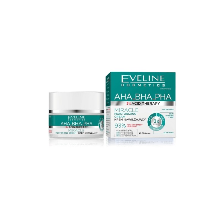 Зволожувальний крем для обличчя Eveline 3xAcid AHA BHA PHA Miracle 50 мл