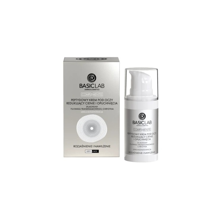 Crème contour des yeux aux peptides BasicLab Complementis pour les cernes et les poches, texture légère, 15 ml